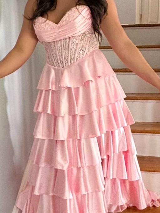 Sherri Hill Pink Tiered Ruffle Prom Dress